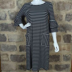 Orange‎ Creek Black White Striped Dress Woman's Small Midi